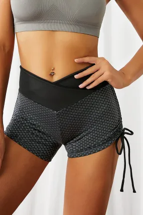 Black Drawstring Anti Cellulite High Waist Shorts