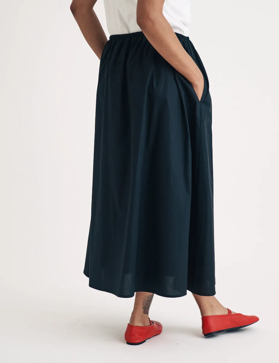 Black Drawstring Midi Skirt