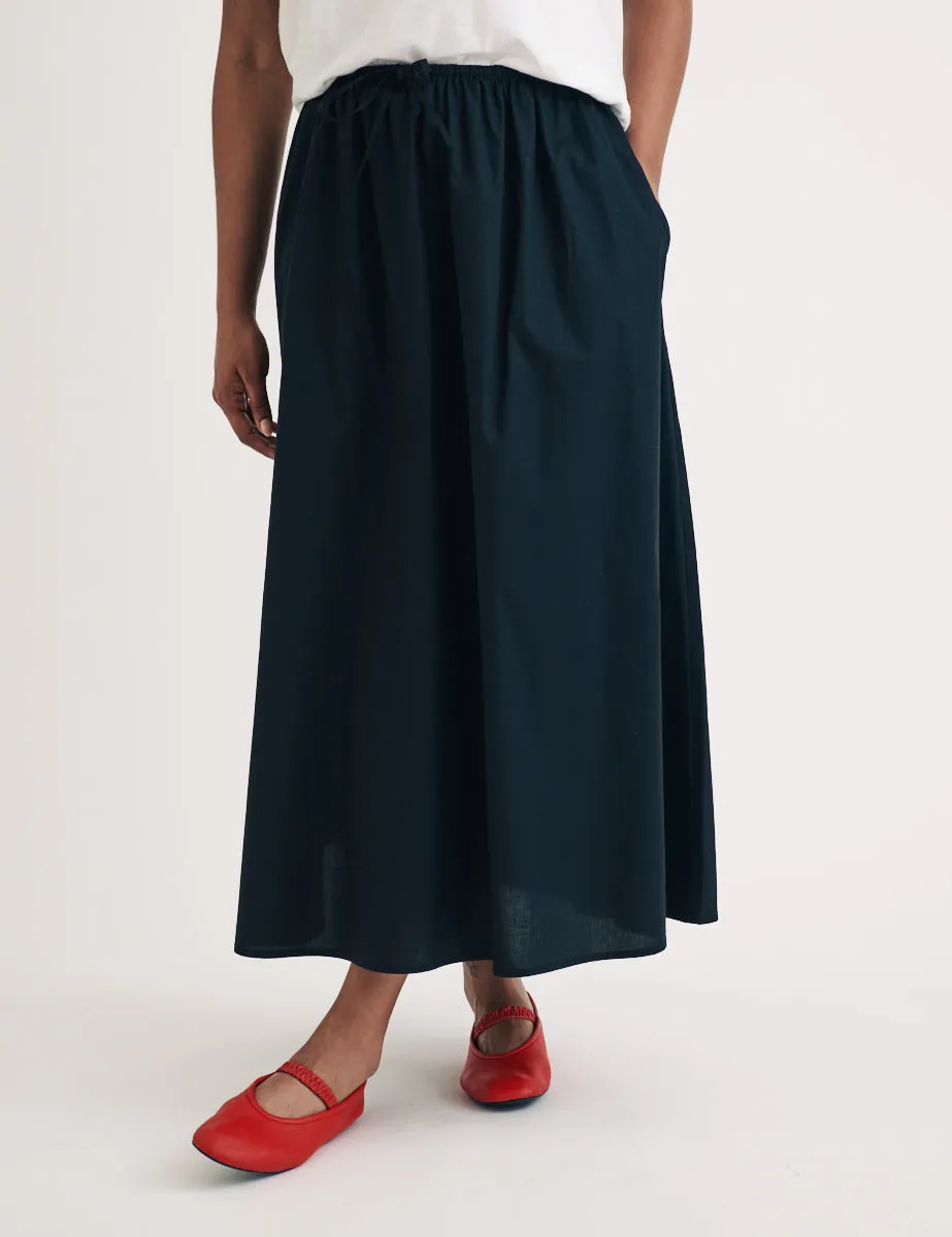 Black Drawstring Midi Skirt