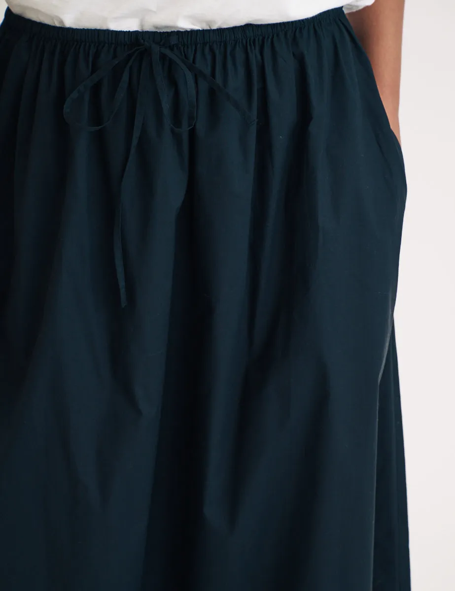 Black Drawstring Midi Skirt