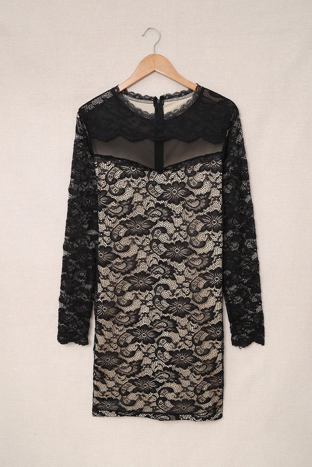 Black Floral Lace Plus Size Mini Dress