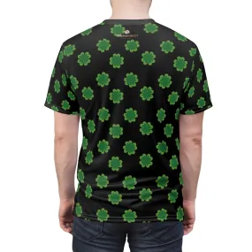 Black Green Clover Unisex Tee, St. Patrick's Day Print Soft Microfiber Shirt For Men or Women- Made in USA