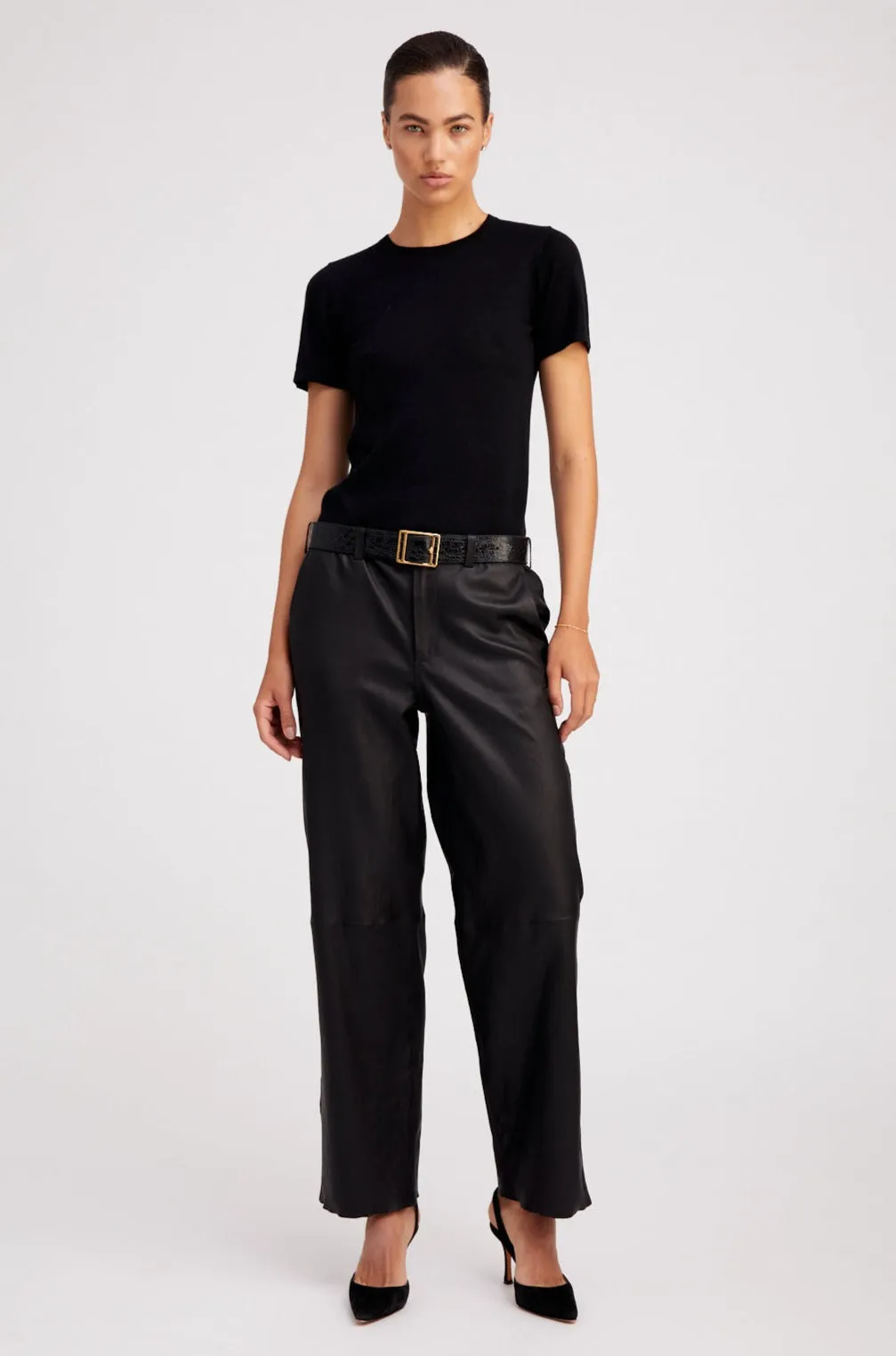 Black Leather Relaxed Trousers