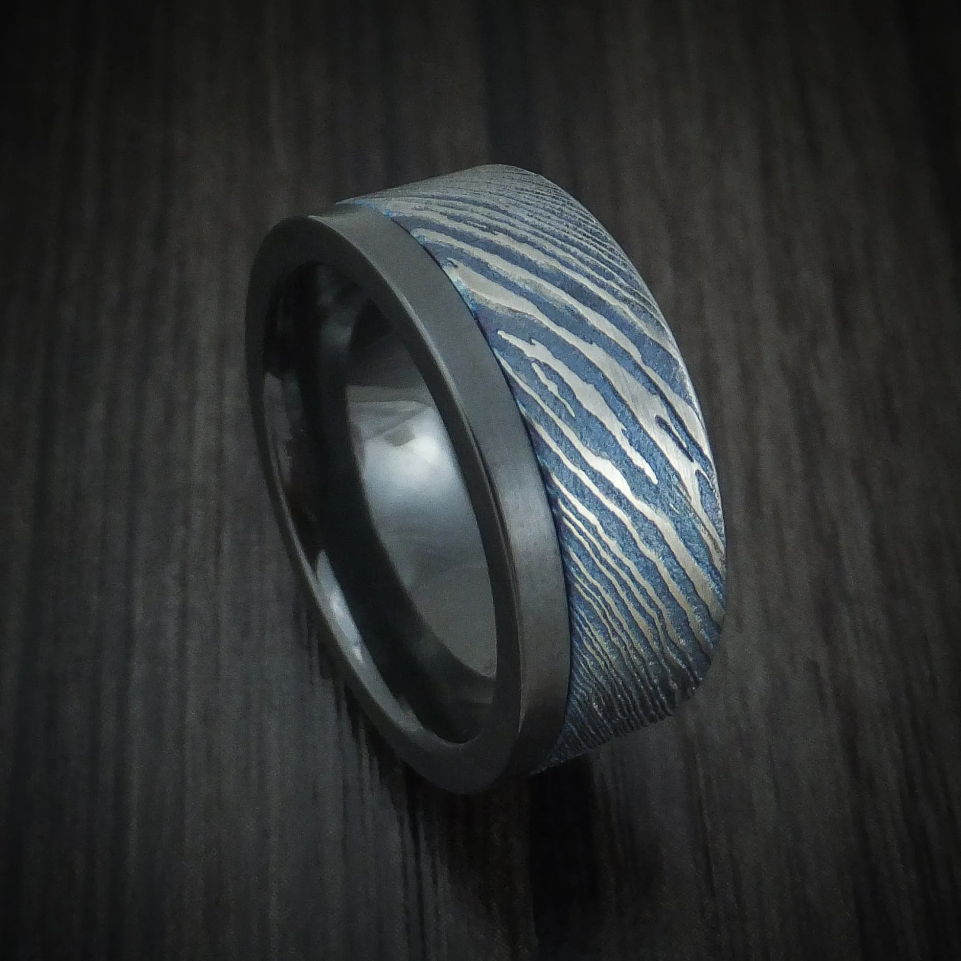 Black Titanium and Kuro-Ti Twisted Titanium Etched and Heat-Treated Men's Ring Custom Made Band