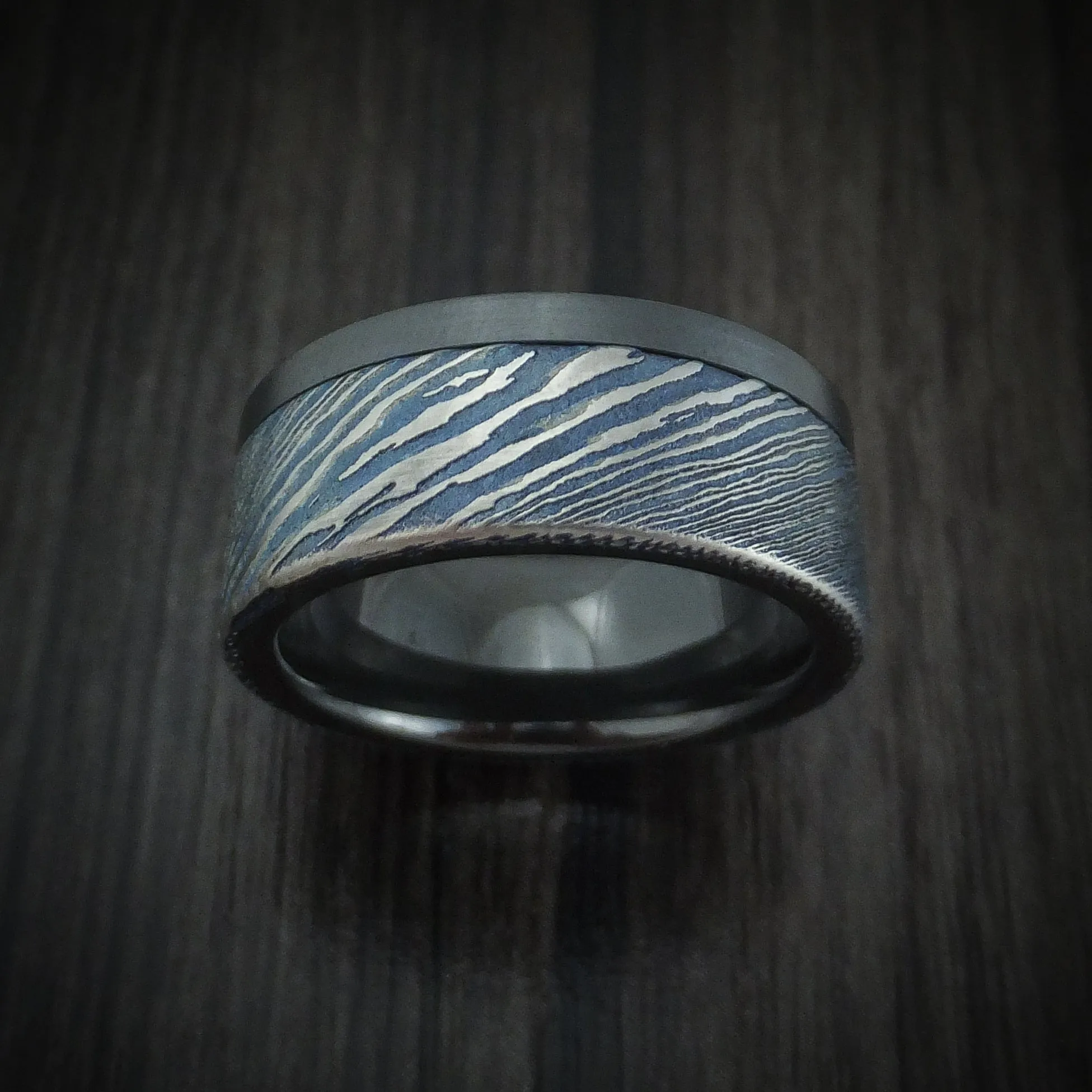 Black Titanium and Kuro-Ti Twisted Titanium Etched and Heat-Treated Men's Ring Custom Made Band