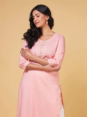 Blooming Melodies Peach Embroidered Kurta Set