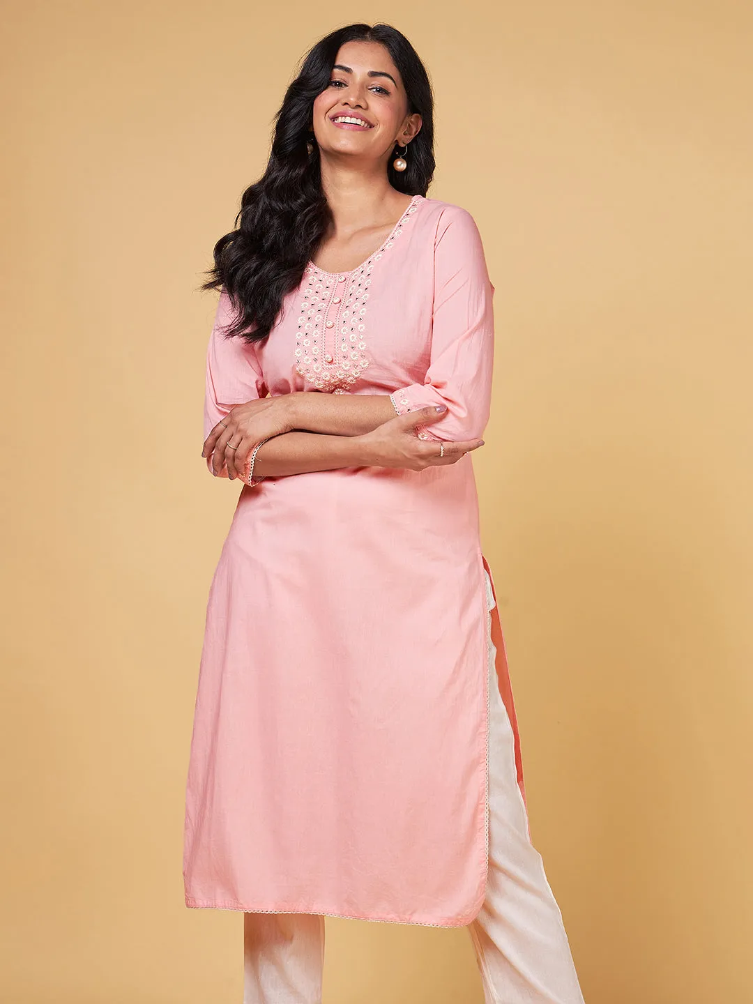 Blooming Melodies Peach Embroidered Kurta Set