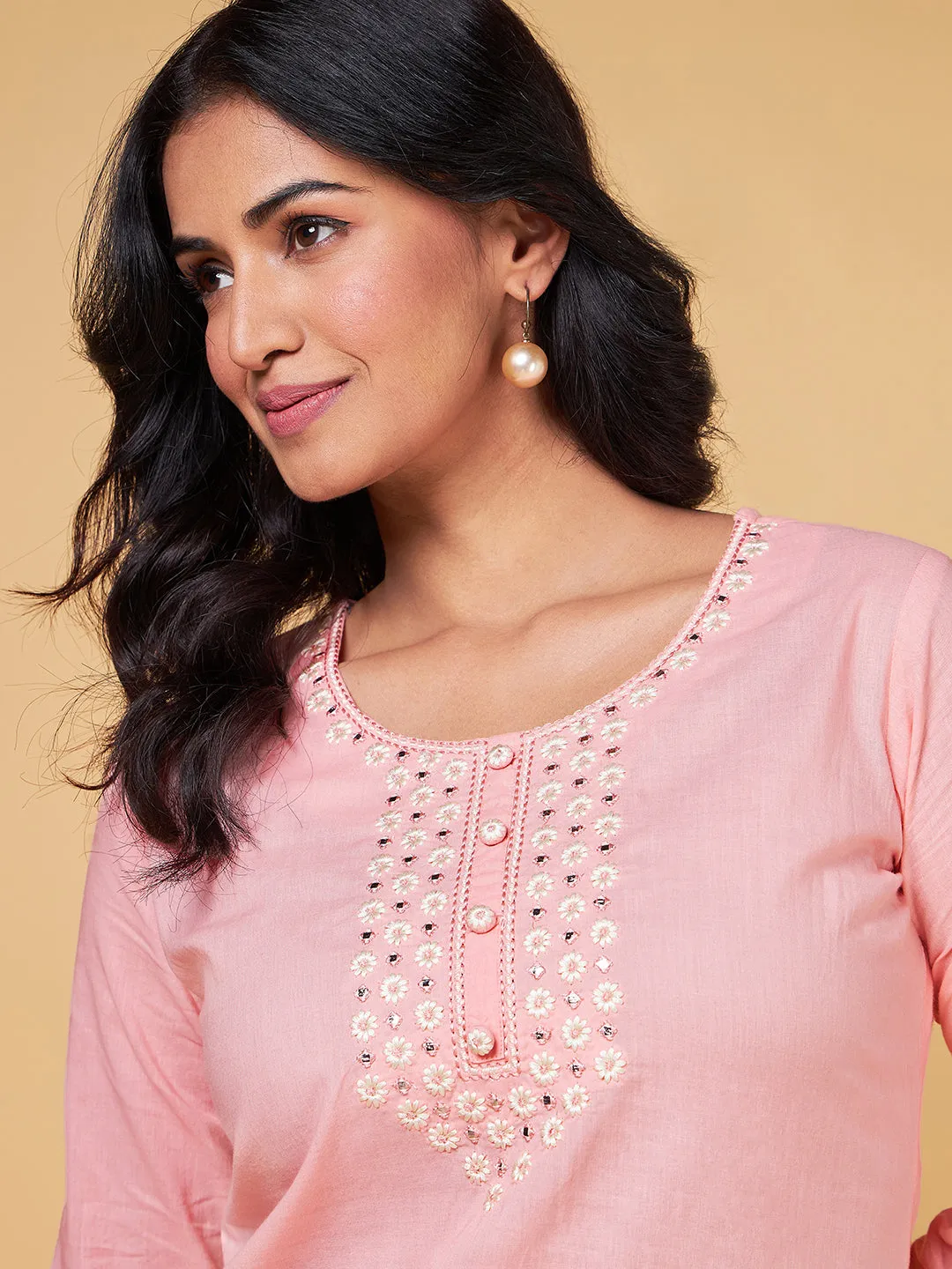 Blooming Melodies Peach Embroidered Kurta Set