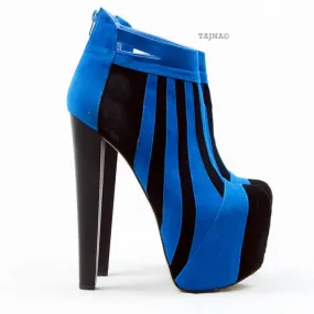 Blue Black Stripe Ankle Platform Booties