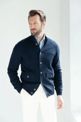 Blue Cashmere Knitted Bomber – Made in Italy