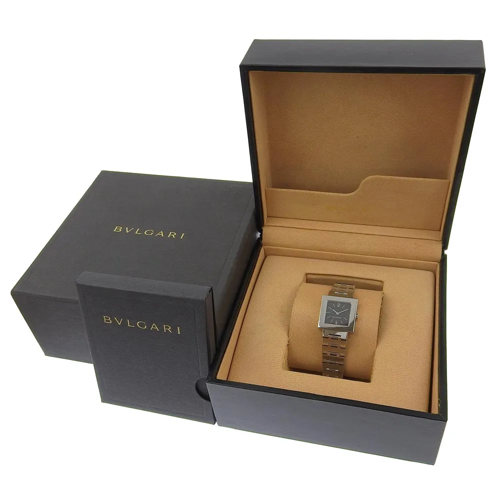 BVLGARI Watches Quartz SQ22SS Stainless Steel Silver Quadlard black dial Women Used Authentic