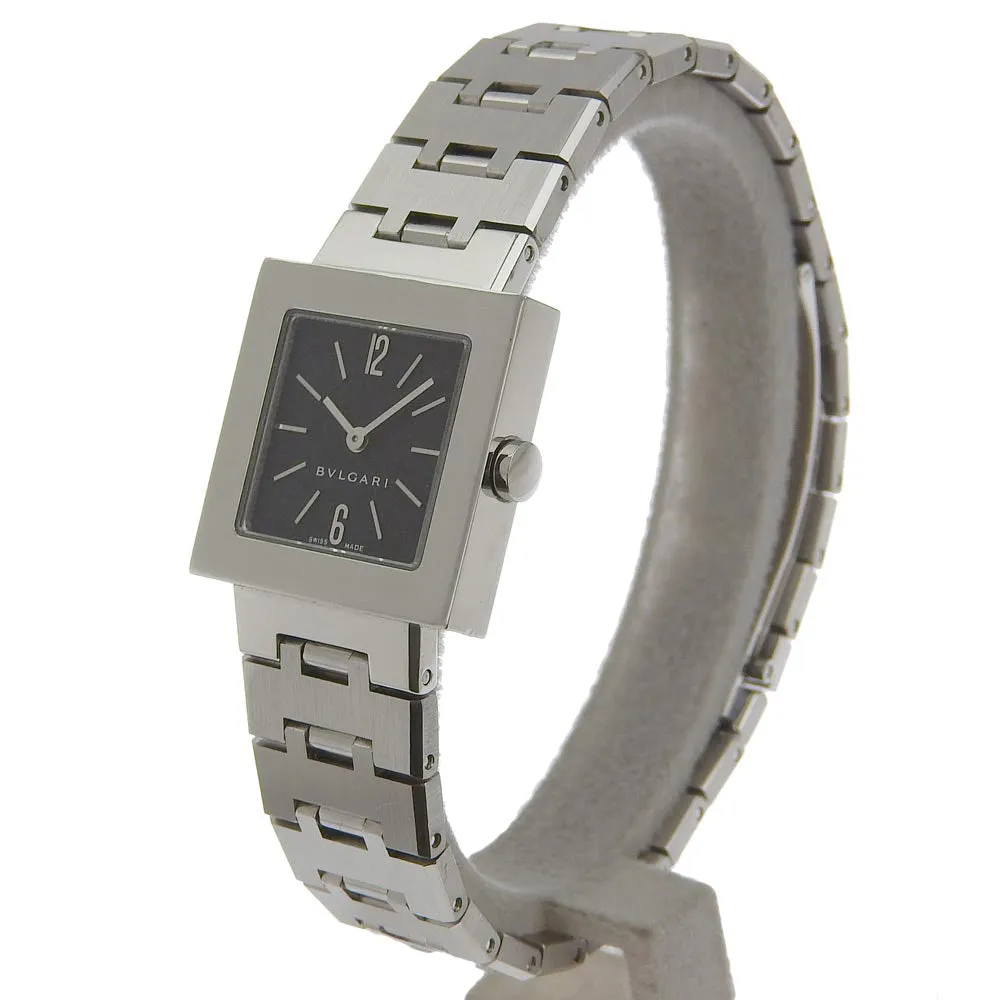 BVLGARI Watches Quartz SQ22SS Stainless Steel Silver Quadlard black dial Women Used Authentic