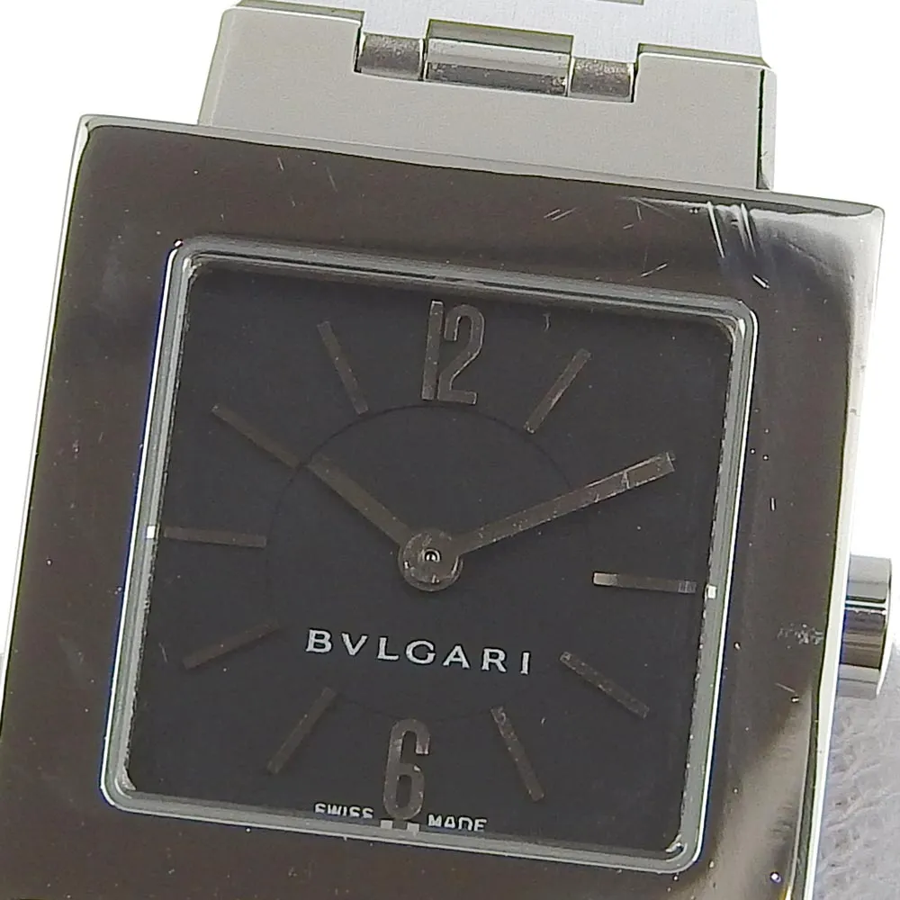 BVLGARI Watches Quartz SQ22SS Stainless Steel Silver Quadlard black dial Women Used Authentic