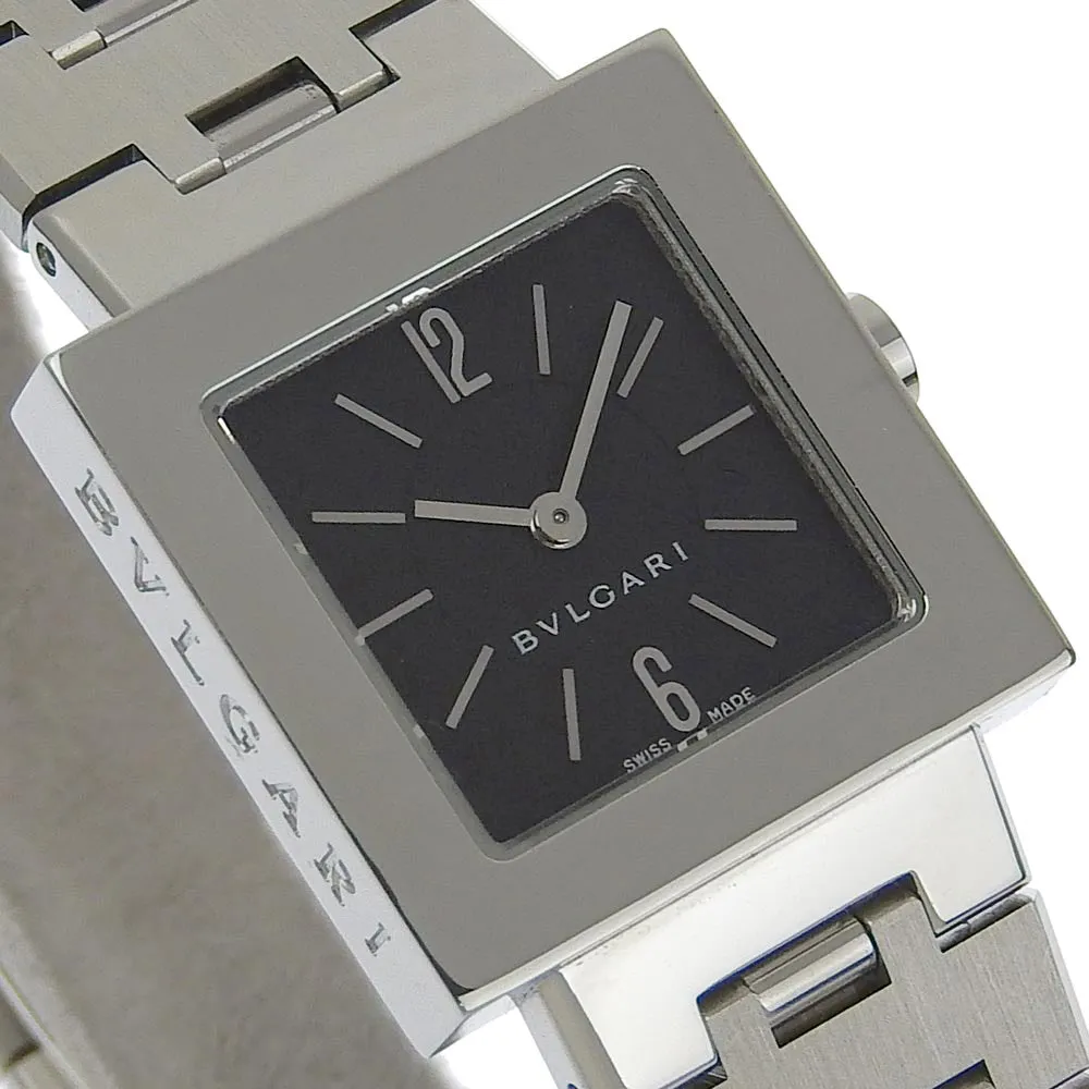 BVLGARI Watches Quartz SQ22SS Stainless Steel Silver Quadlard black dial Women Used Authentic