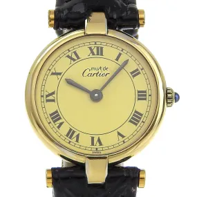 CARTIER Watches Quartz Silver925 , Leather gold cal.81 Vermeille Mast Vendome Ivory dial Women Used Authentic