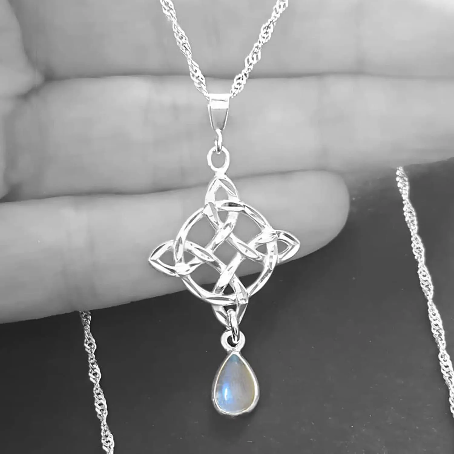 Celtic Pendant Necklace Moonstone Teardrop