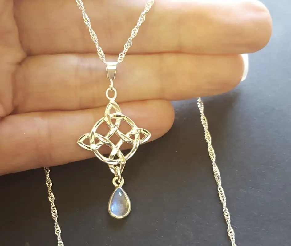 Celtic Pendant Necklace Moonstone Teardrop