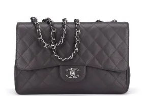 Chanel Classic 2.55 Jumbo Single Flap (1301xxxx) Brown Caviar Silver Chain, width 30cm with Card, no Dust Cover