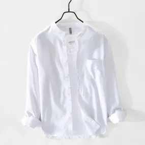 Chinese Collar White Slub Shirt