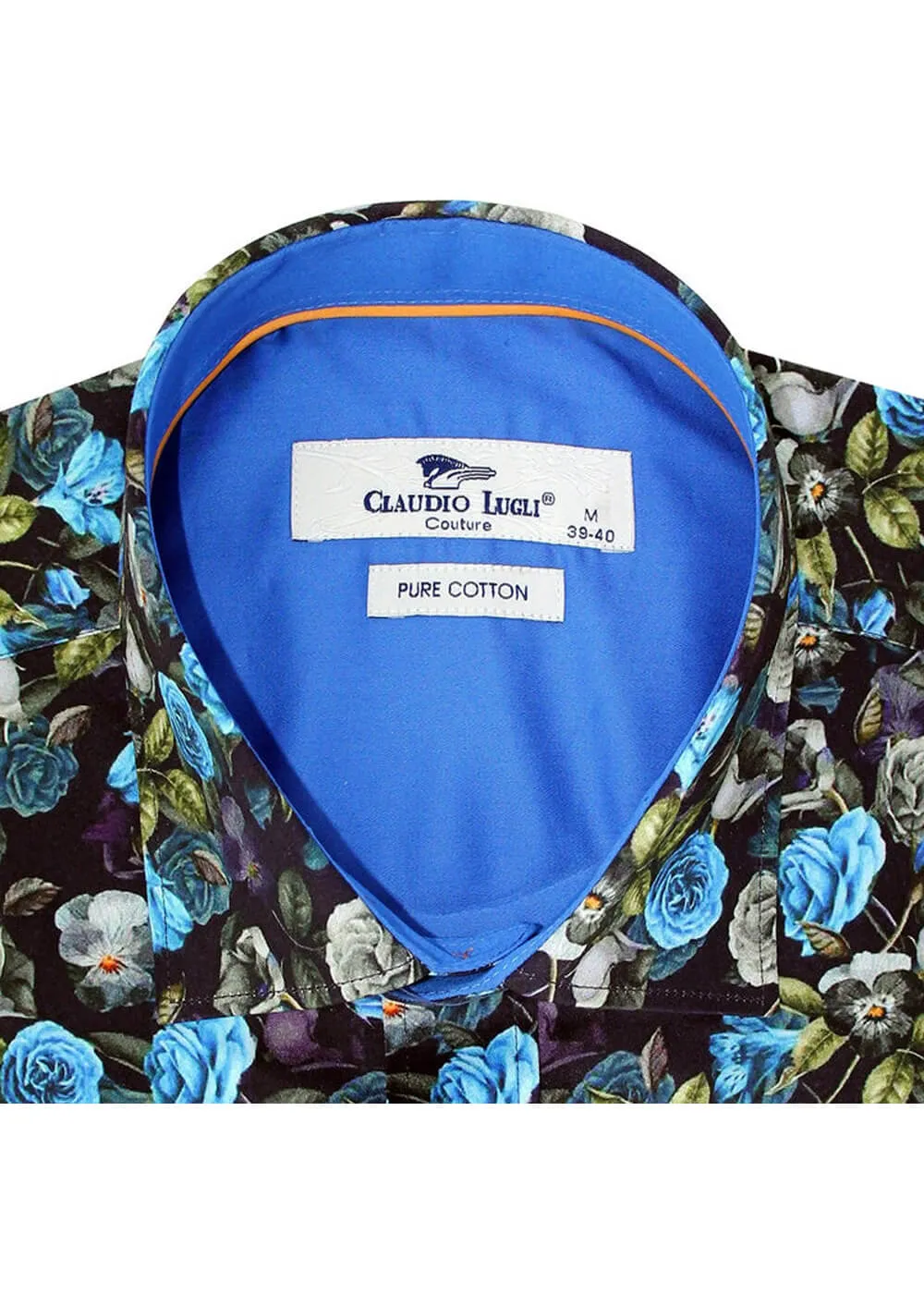 Claudio Lugli Mens Blue Florals Overhemd Blue