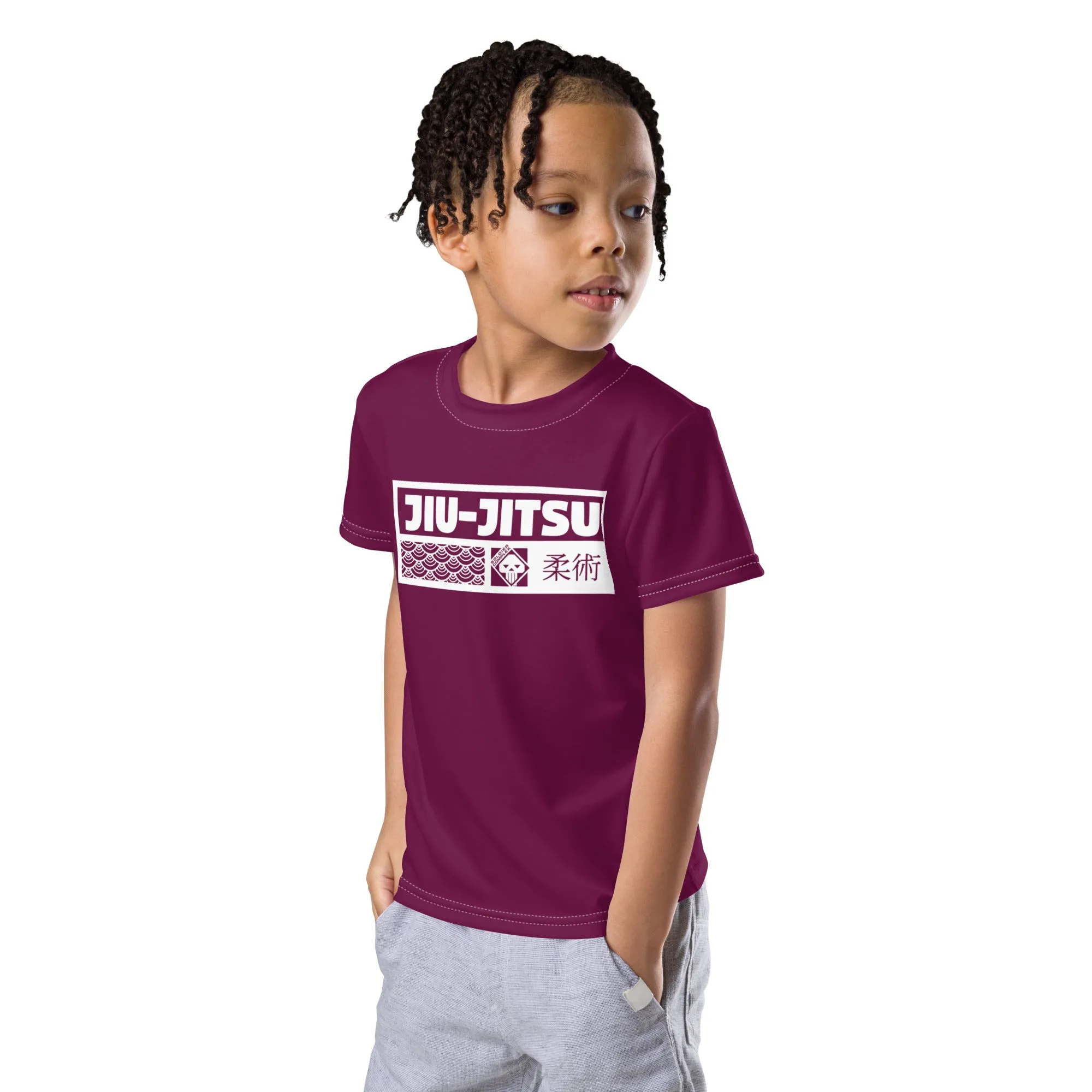 Colorful Confidence: Boy's Short Sleeve Jiu-Jitsu Rash Guard - Tyrian Purple