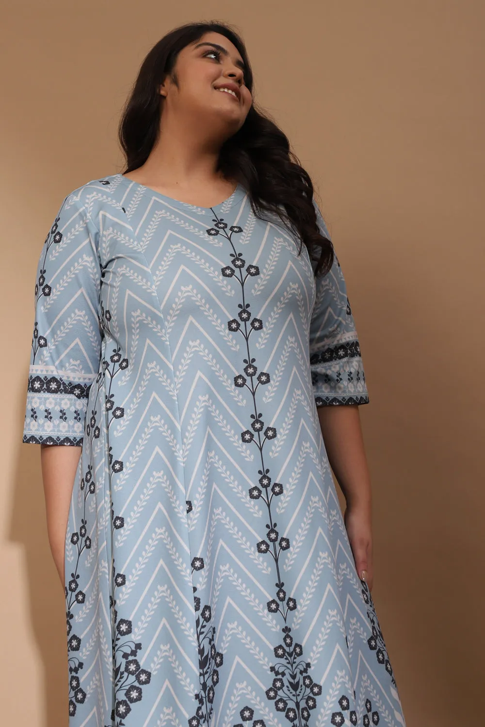 Cool Blue Aaloka Printed Dress