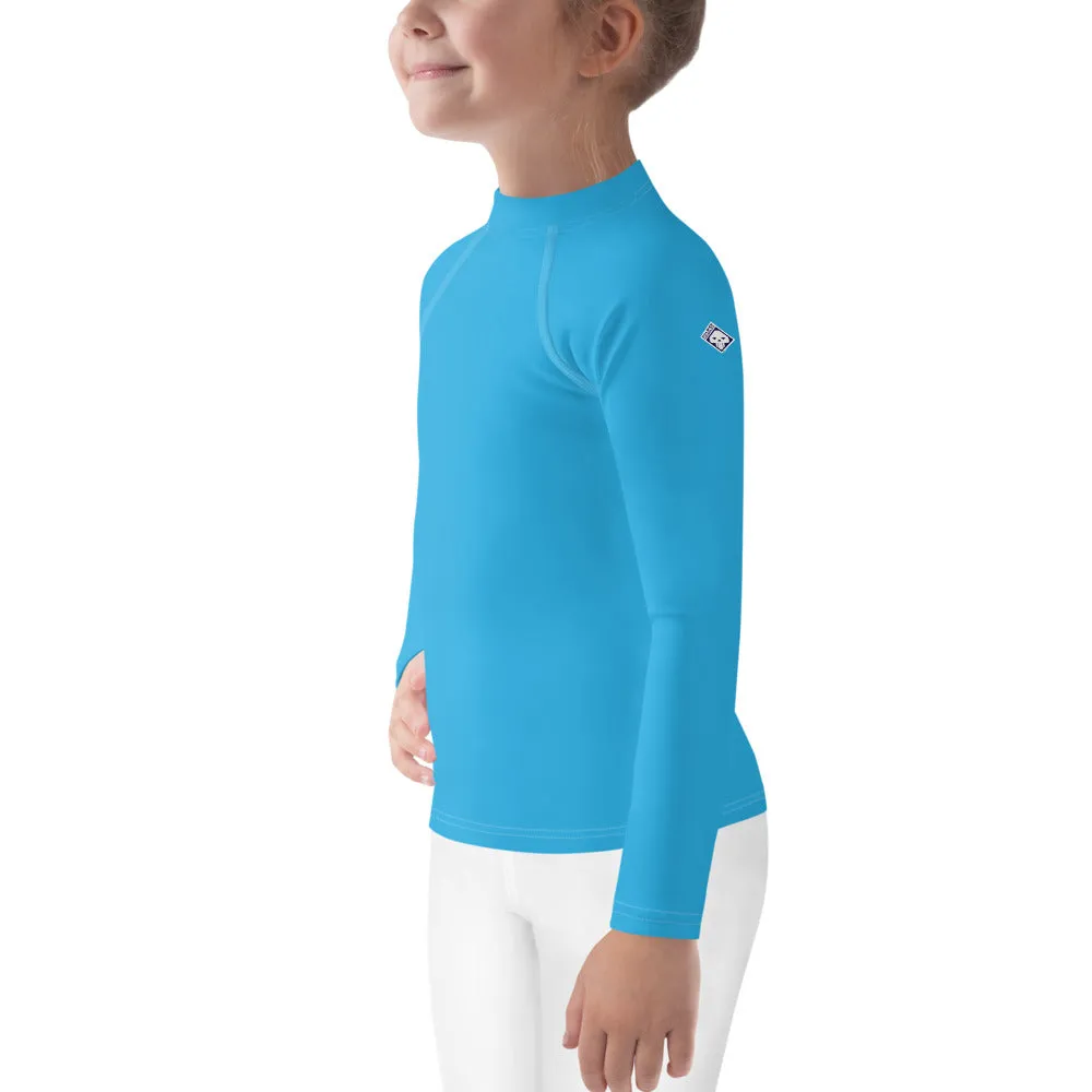 Cool Comfort: Kid's Girls Long Sleeve Rash Guards in Solid Color - Cyan