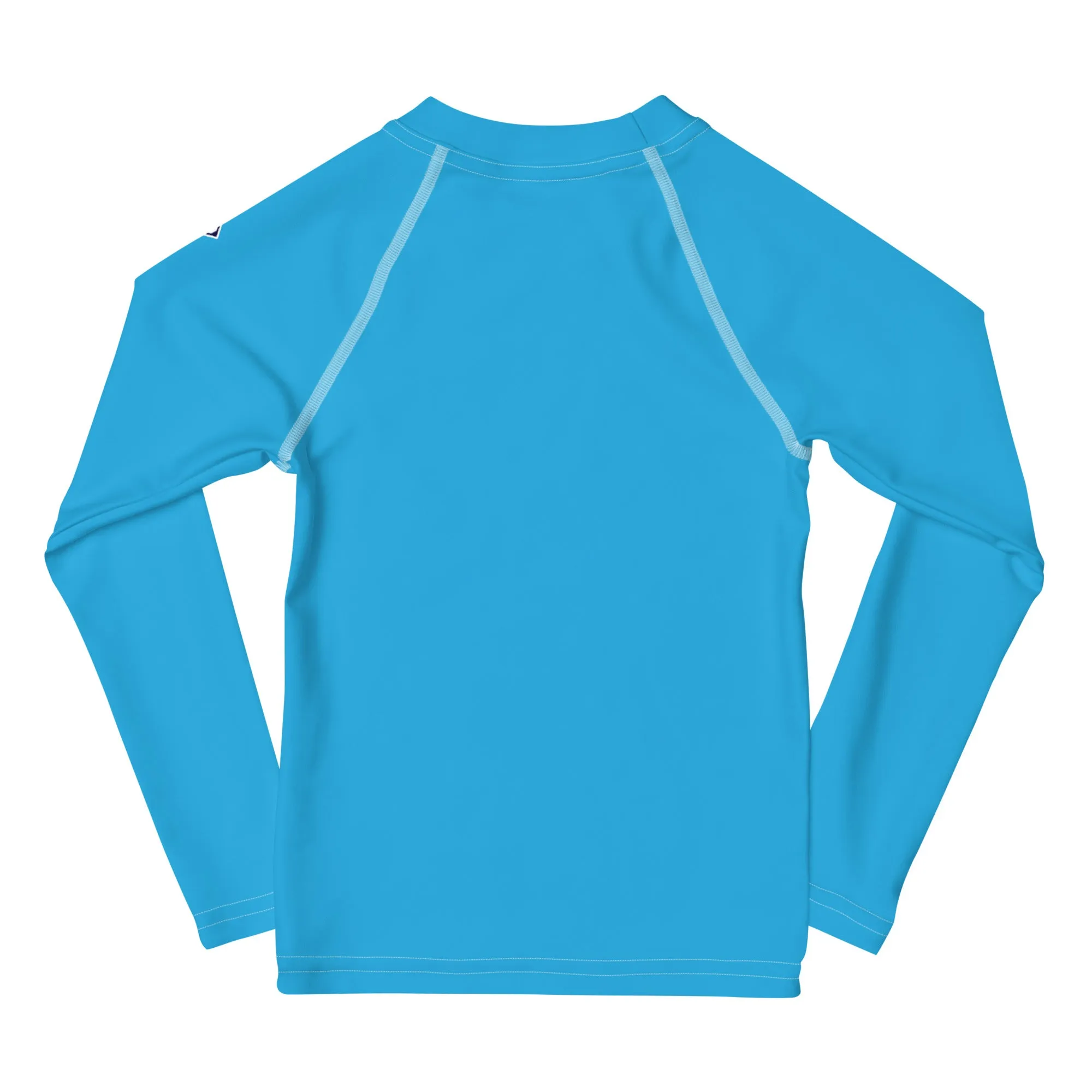 Cool Comfort: Kid's Girls Long Sleeve Rash Guards in Solid Color - Cyan