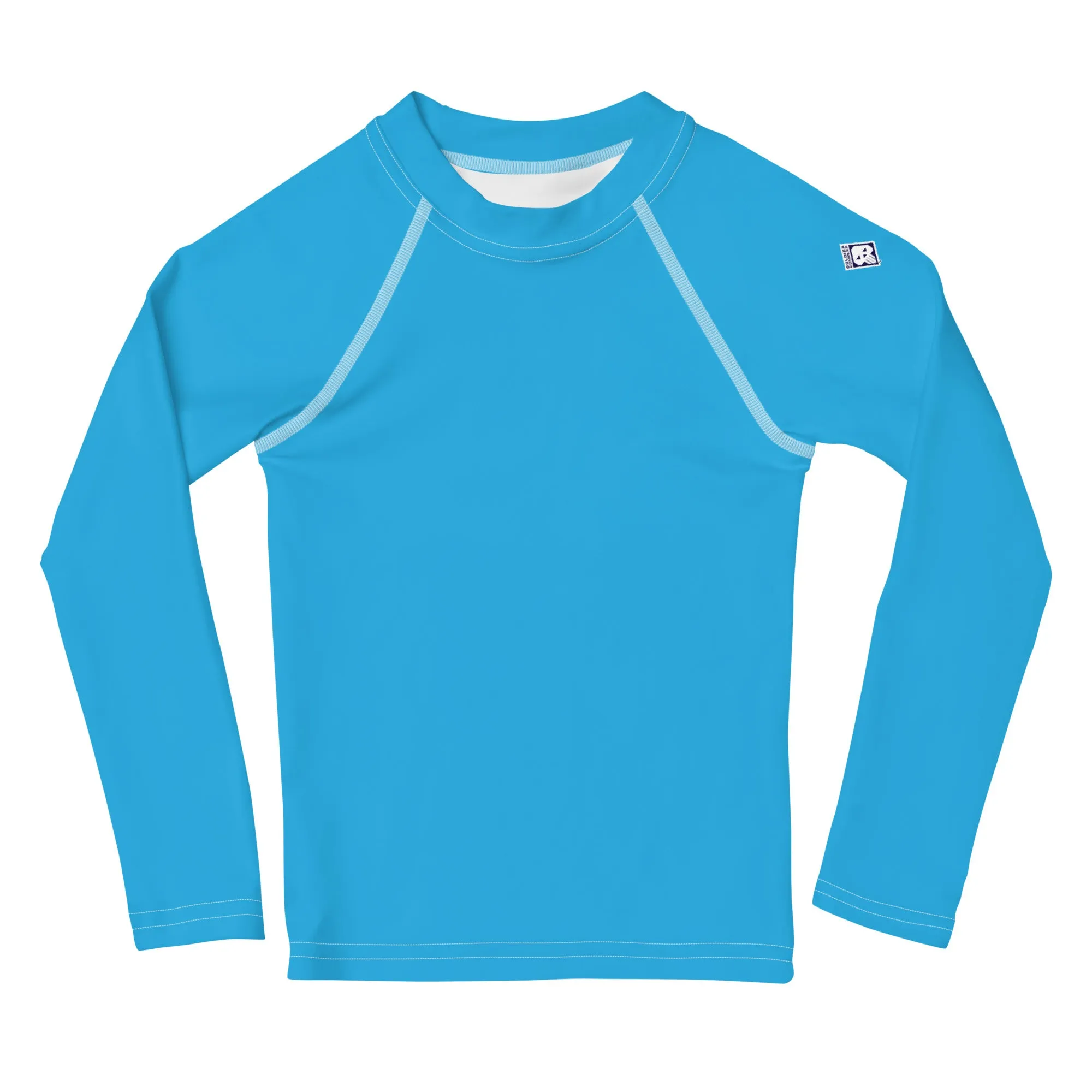 Cool Comfort: Kid's Girls Long Sleeve Rash Guards in Solid Color - Cyan