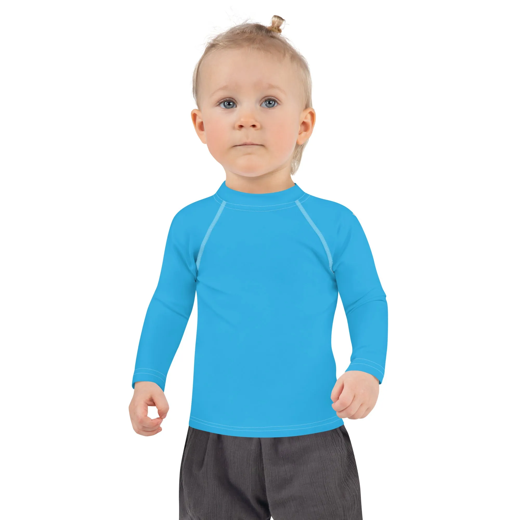 Cool Comfort: Kid's Girls Long Sleeve Rash Guards in Solid Color - Cyan