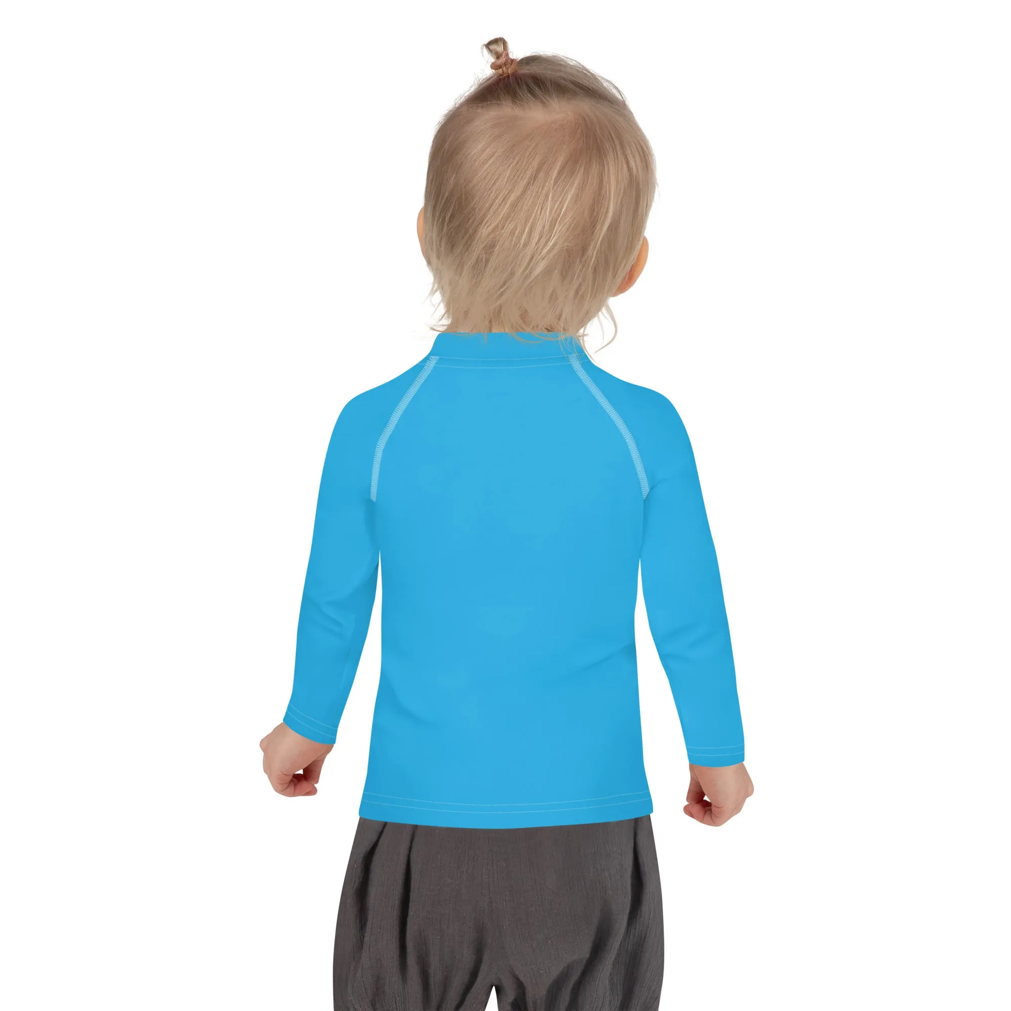 Cool Comfort: Kid's Girls Long Sleeve Rash Guards in Solid Color - Cyan