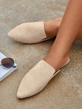 CUCCOO BIZCHIC Women Point Toe Mule Flats, Elegant Apricot Faux Suede Flat Shoes For Summer Vacation Shoes Summer Sale Elegant Flats