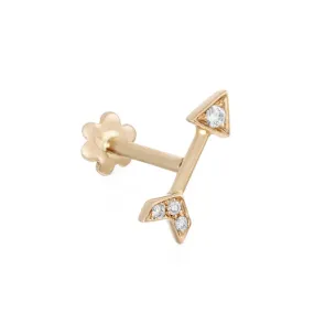 Diamond Arrow Earring by Maria Tash in 14K Gold. Flat Stud.