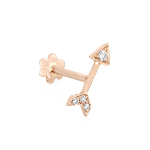 Diamond Arrow Earring by Maria Tash in 14K Rose Gold. Flat Stud.