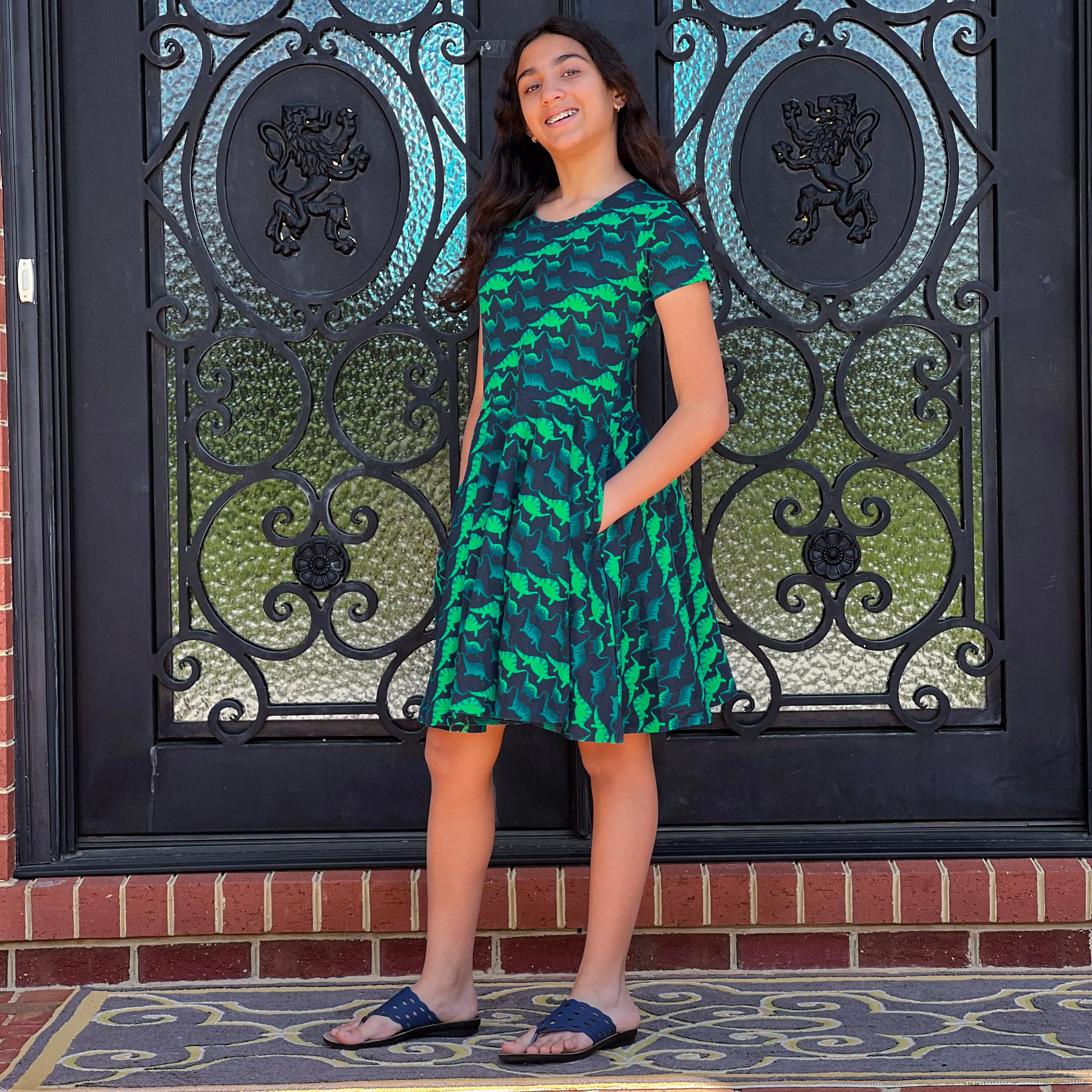 Dinosaur Waves Kids Twirl Dress [FINAL SALE]