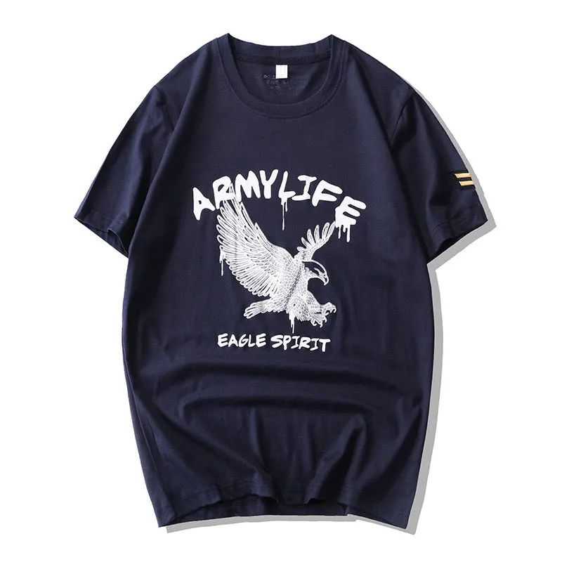 Eagle Printing Solid Color Loose Men's Cargo T-shirt