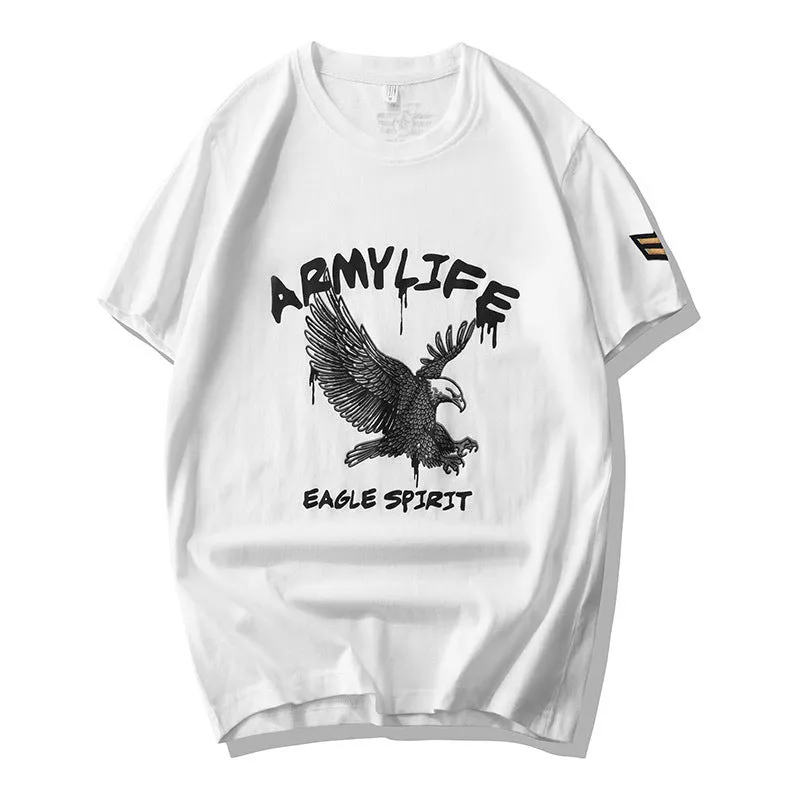 Eagle Printing Solid Color Loose Men's Cargo T-shirt