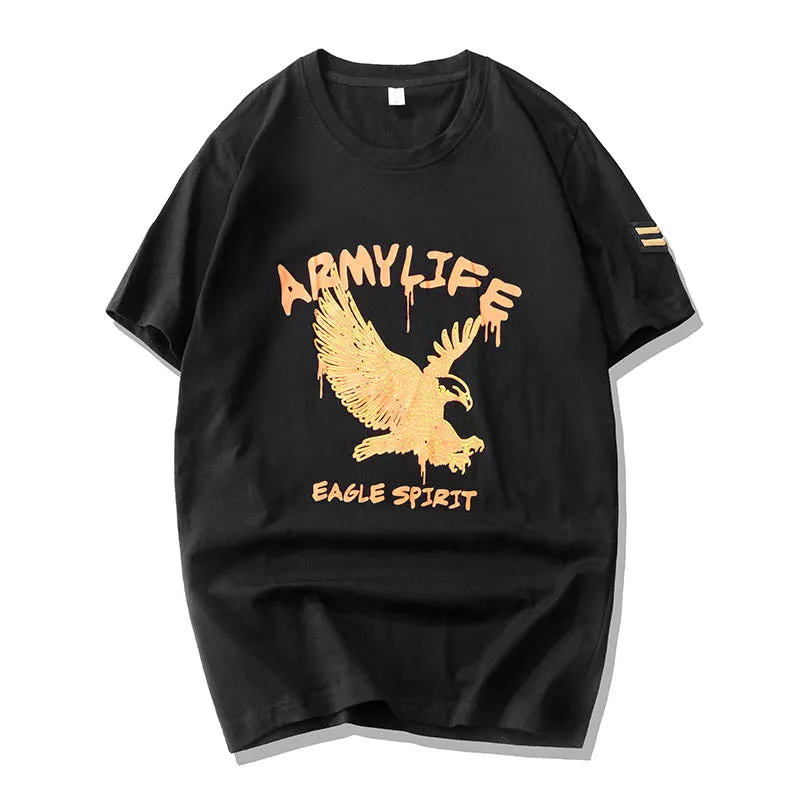 Eagle Printing Solid Color Loose Men's Cargo T-shirt