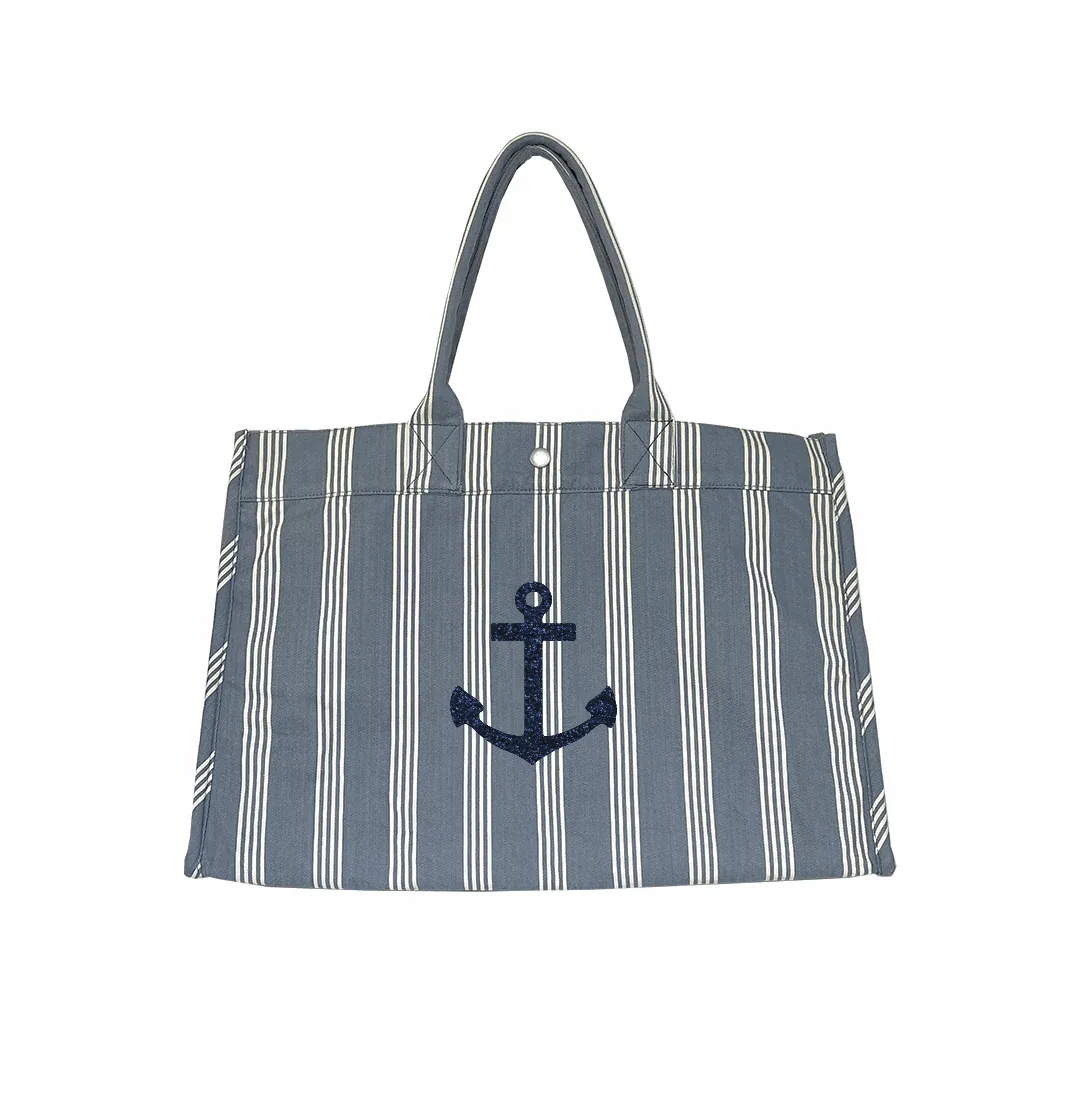 East West Bag - Blue Ticking Stripes