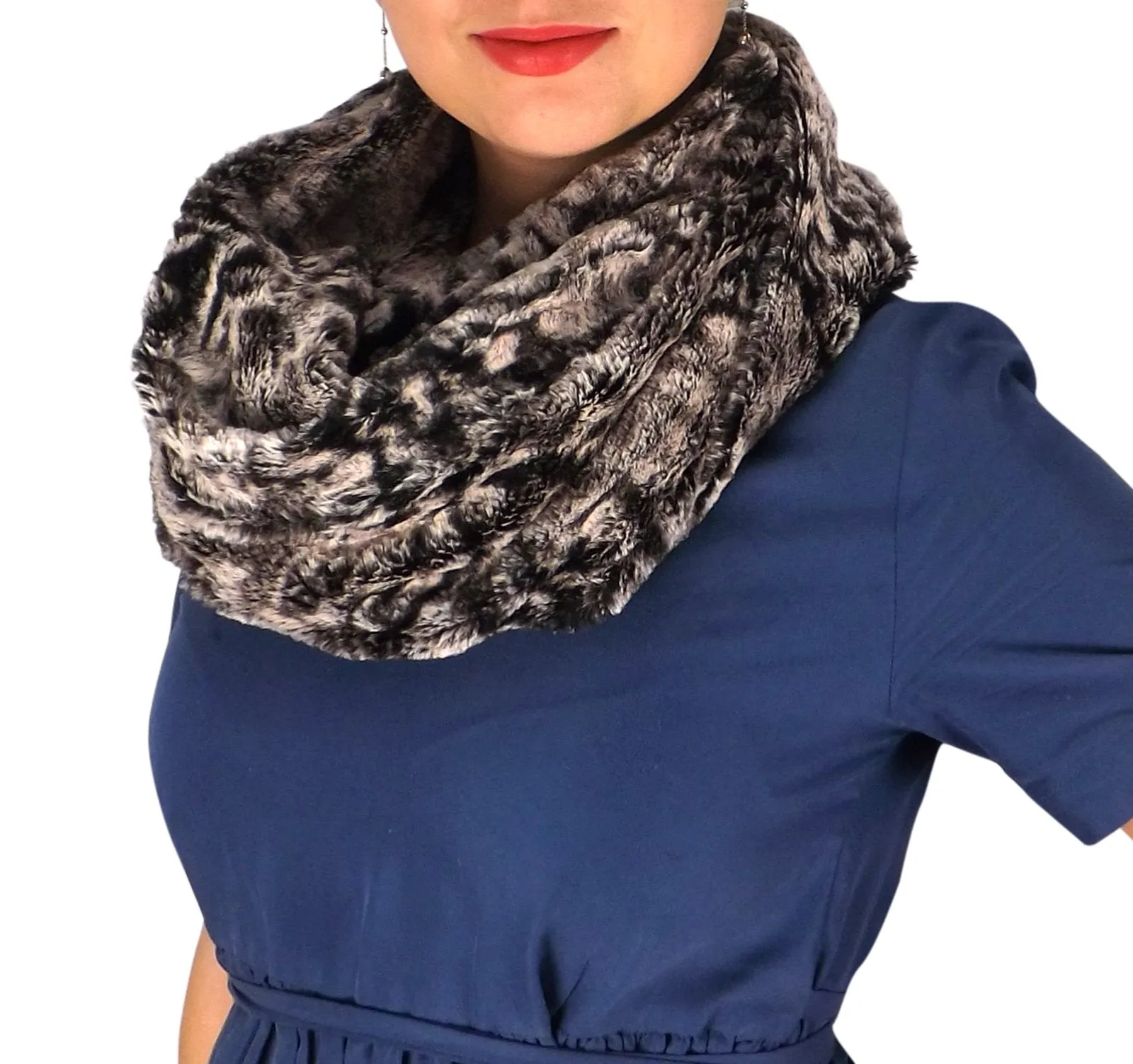 Faux fur Two Tone Plush Cowl Collar Infinity Loop Scarf