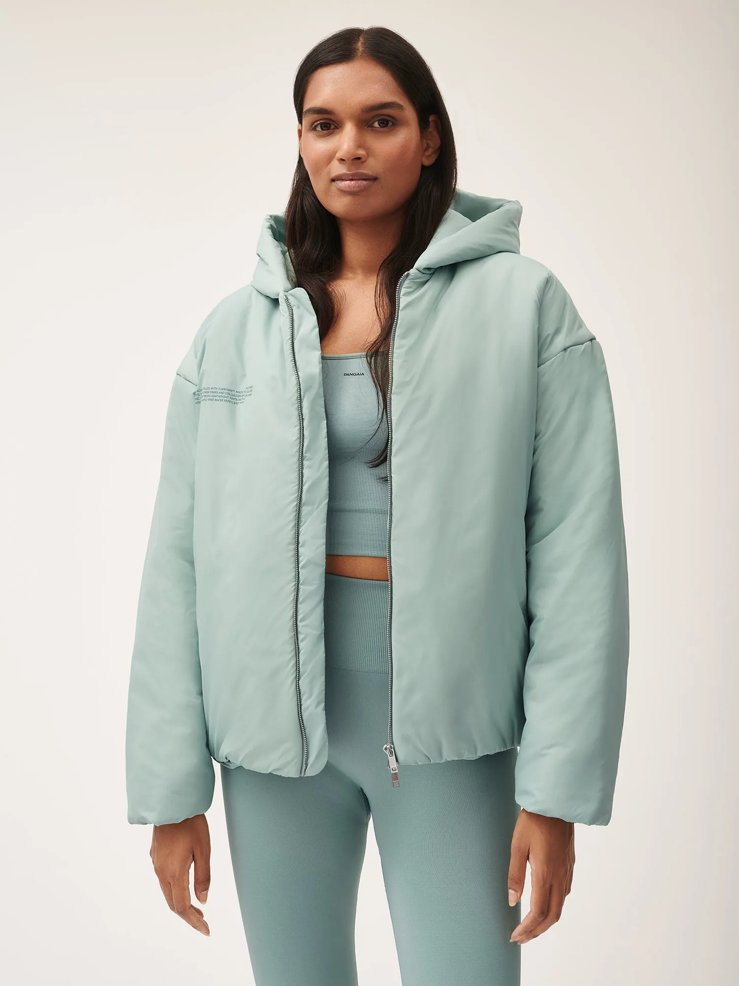 Flower-Warmth Padded Bomber Jacket—Eucalyptus Blue