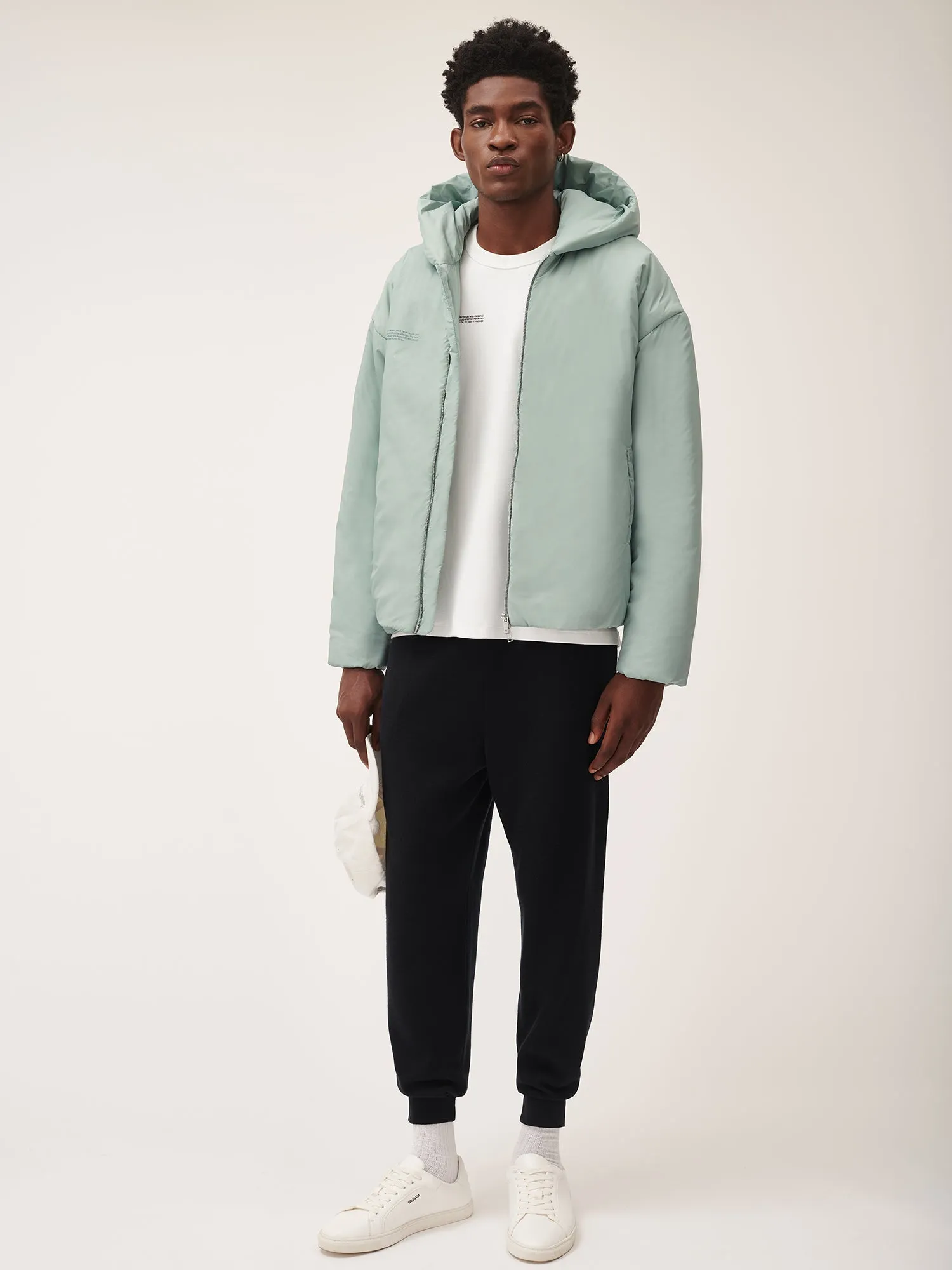 Flower-Warmth Padded Bomber Jacket—Eucalyptus Blue