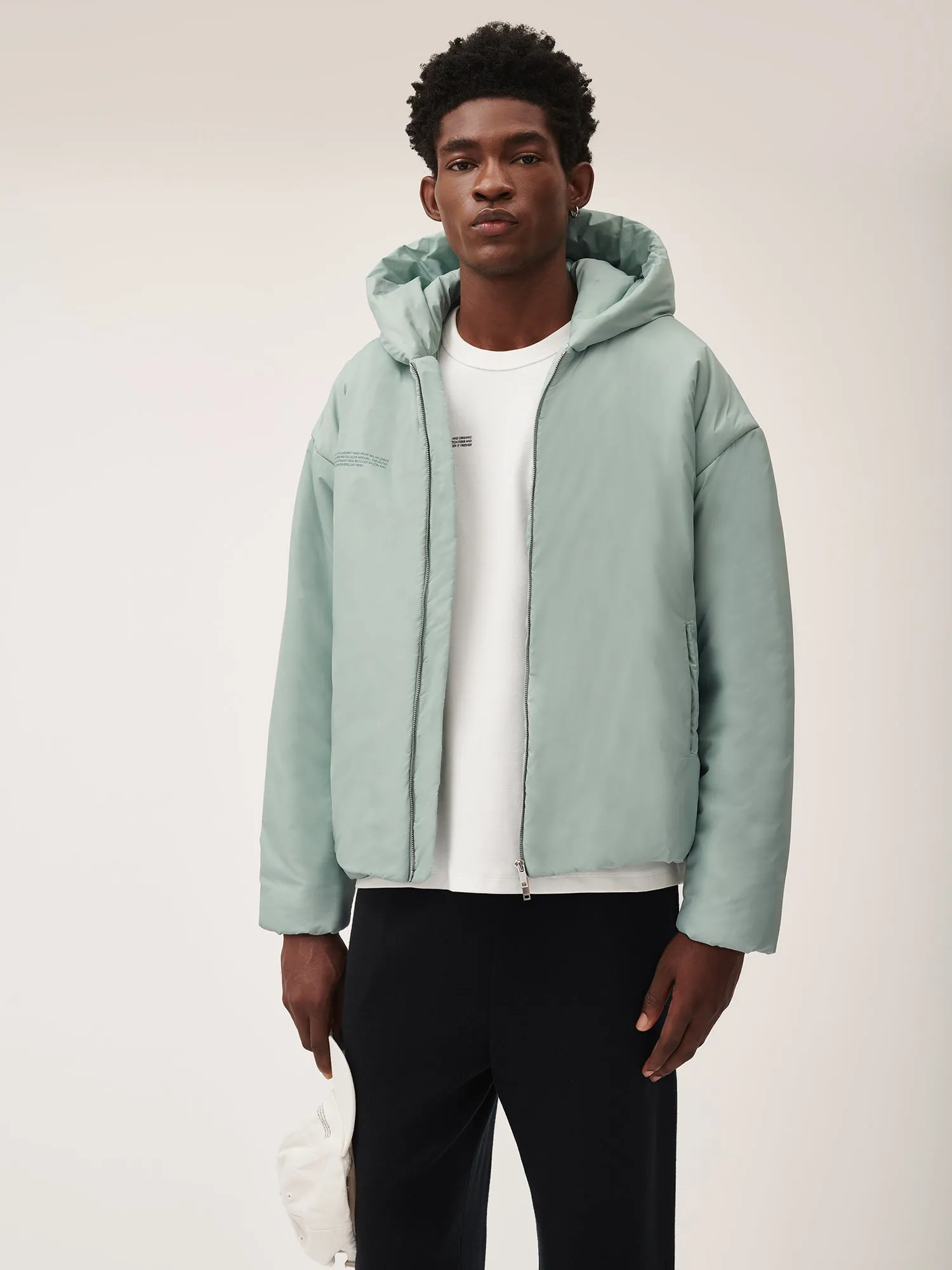 Flower-Warmth Padded Bomber Jacket—Eucalyptus Blue