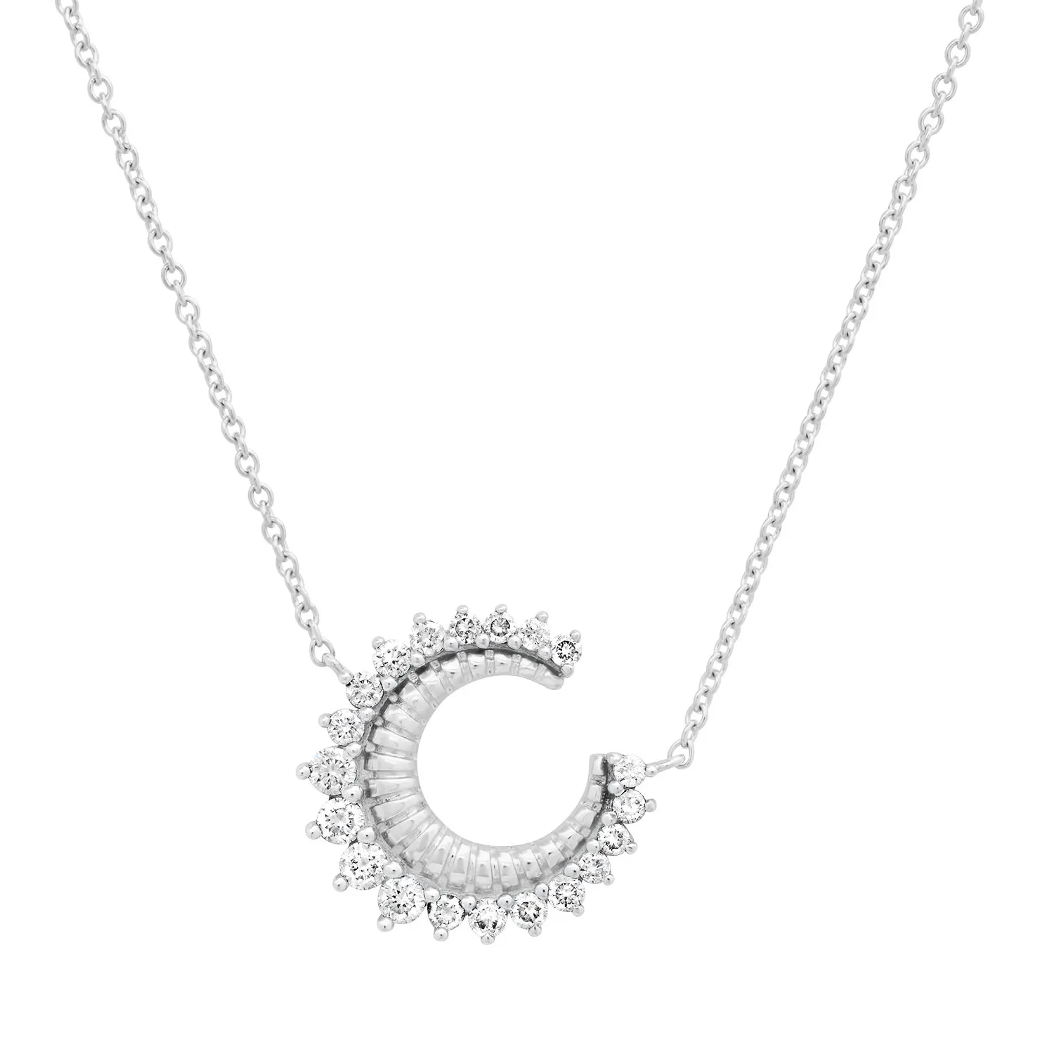 Fluted Diamond Crescent Moon Necklace