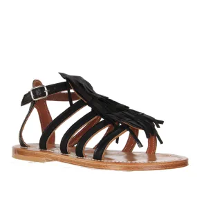 Fregate Fringe Sandals, Black