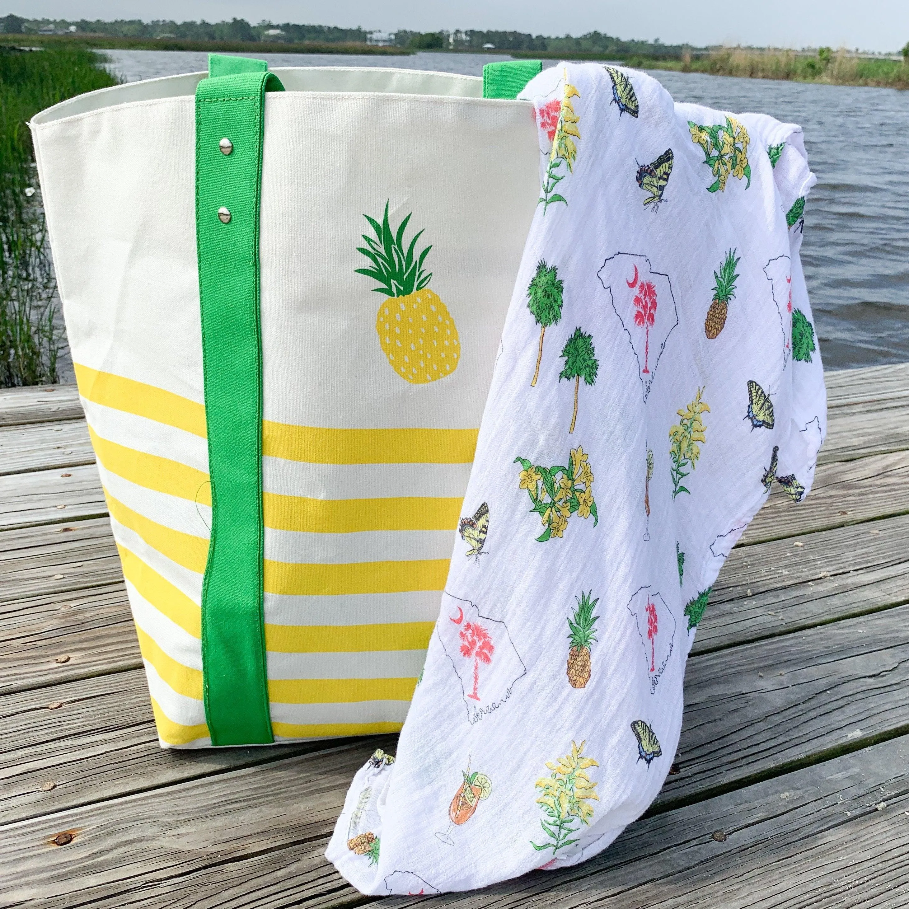 Gift Set: South Carolina Girl Baby Muslin Swaddle Blanket and Burp Cloth/Bib Combo