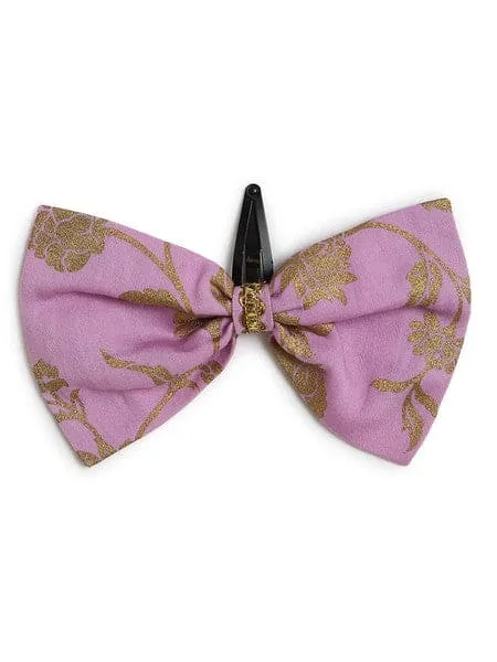 Girls Combo Angrakha Set And Bow Hairclip Gold Print- Purple