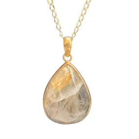 Golden Rutilated Quartz pendant necklace Gold Brass