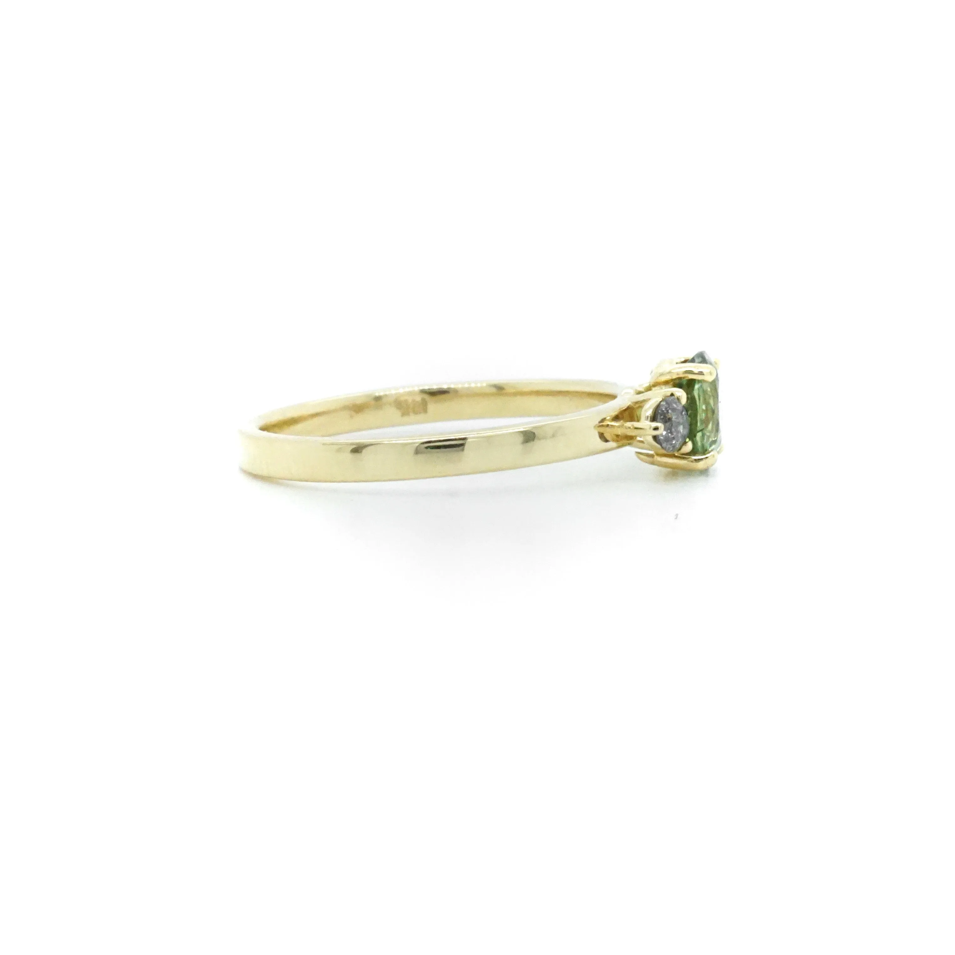 Green Sapphire and Diamond Ring - Three Stone Ring - Round Green Sapphire Ring -