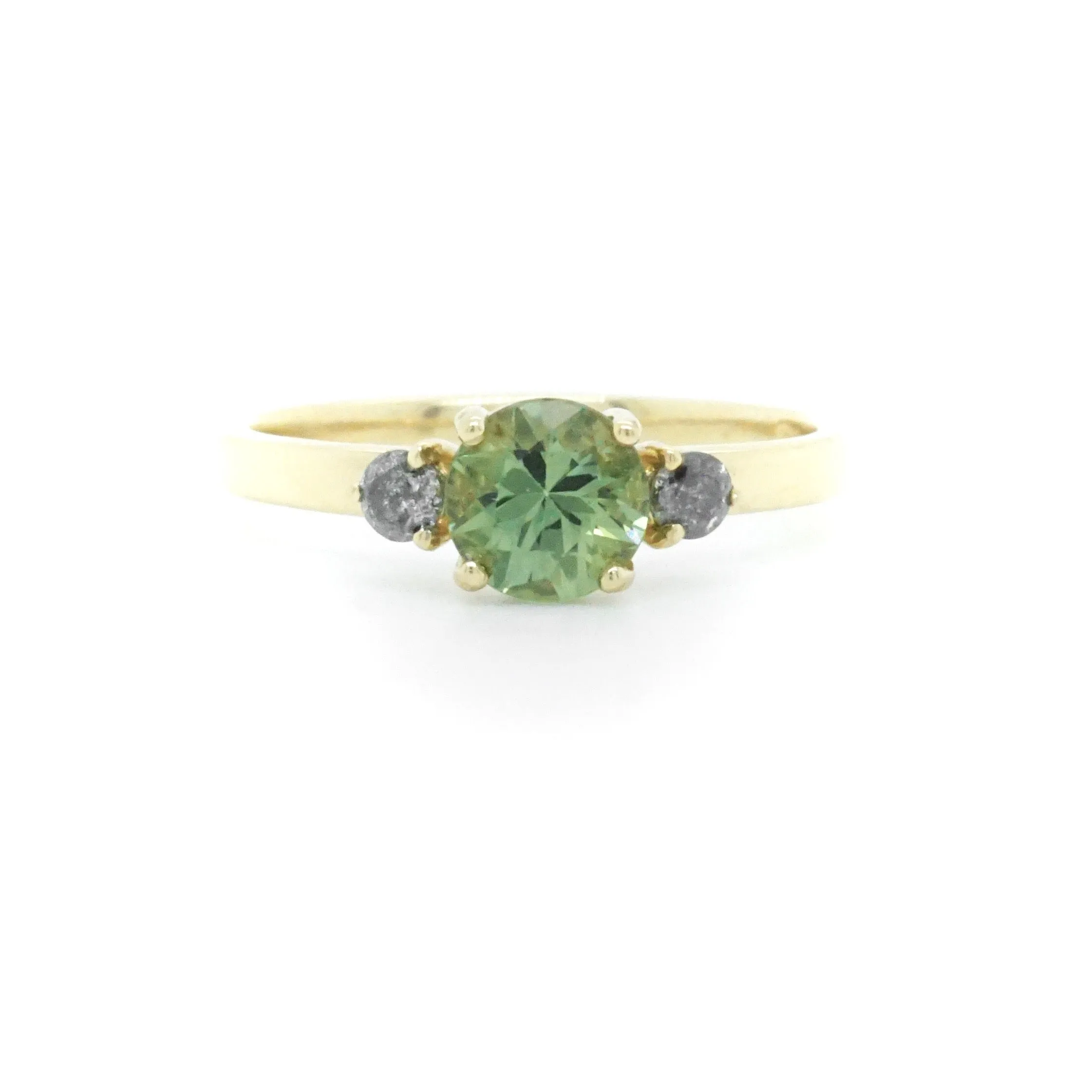 Green Sapphire and Diamond Ring - Three Stone Ring - Round Green Sapphire Ring -